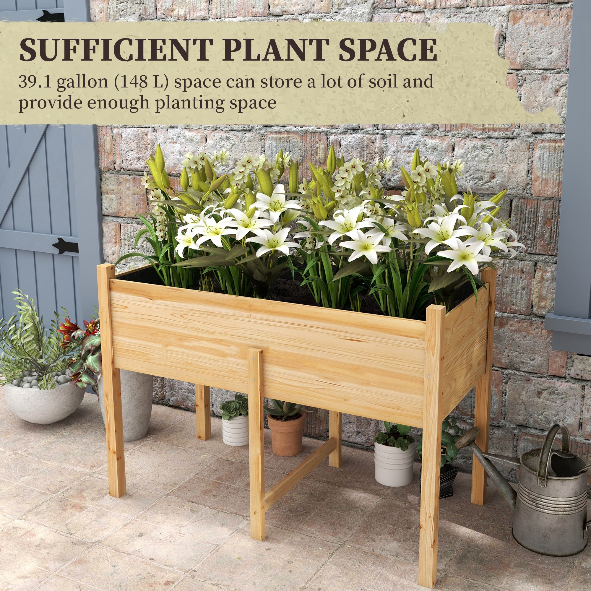 Outsunny Wooden Raised Garden Bed with Drainage - Ideal for Vegetables, Flowers, Herbs, Outdoor Planter Box, 45.3"x21.7"x31.5"