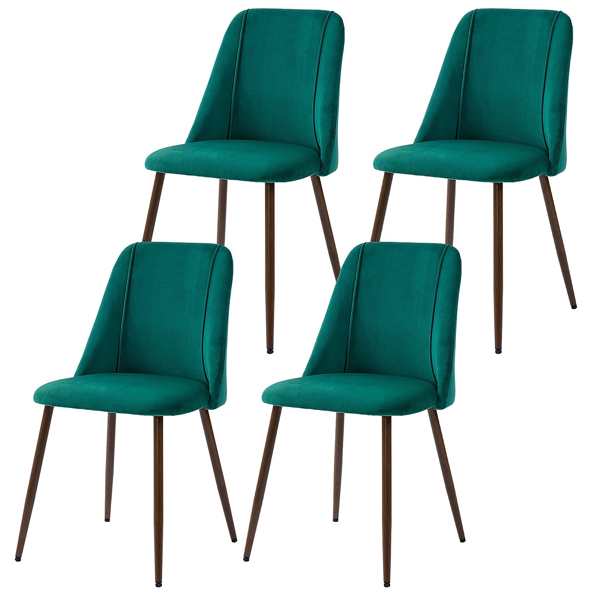 HOMCOM Set of 4 Upholstered Velvet Accent Dining Chairs with Back Wood-grain Steel Legs for Kitchen