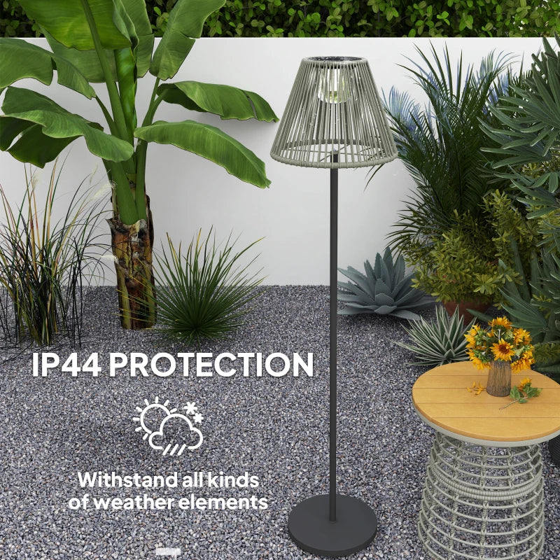 Wicker Outdoor Floor Lamp, Cordless Solar Lantern with Auto On/Off LED Lights, IP44 for Patio, Porch, Pathway, Grey