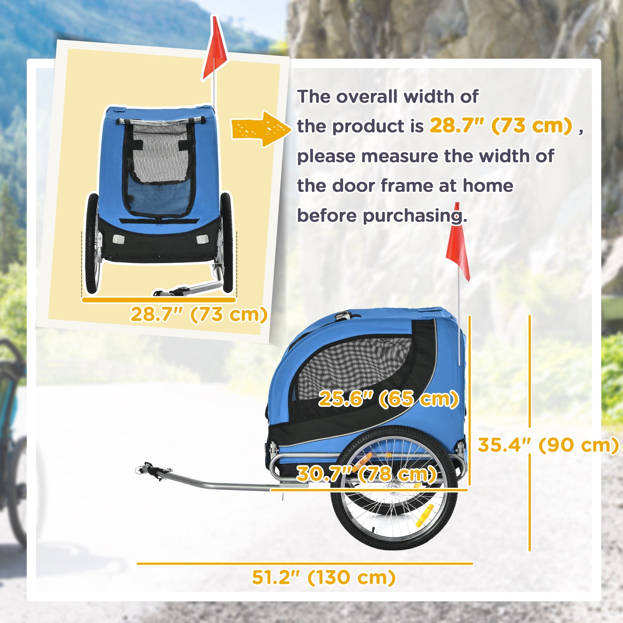 Aosom Foldable Dog Bike Trailer Pet Cart Wagon Safety Anchor Blue