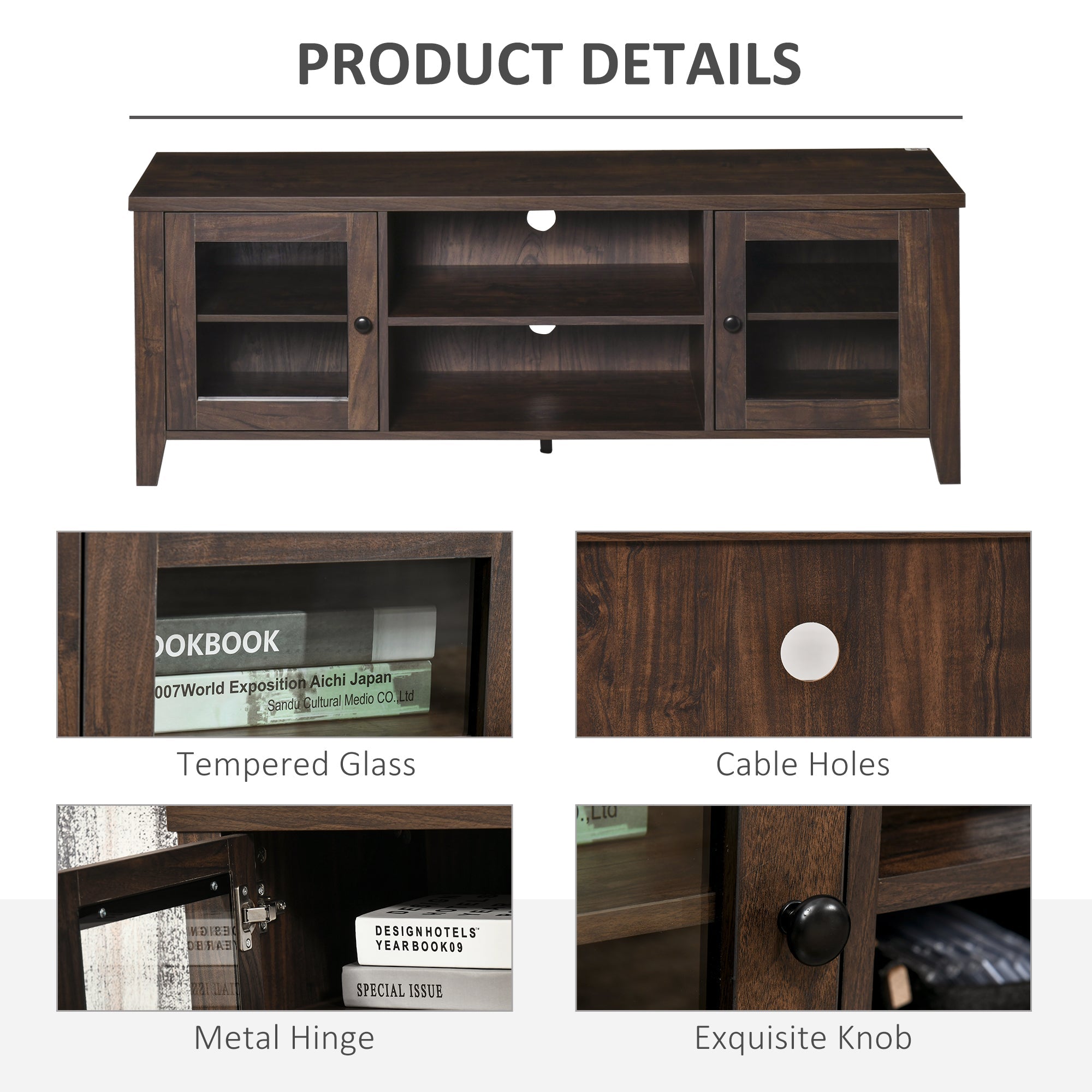 HOMCOM TV Stand: Modern, For TVs up to 60", Wood Console, Storage Doors, Entertainment Center, Coffee
