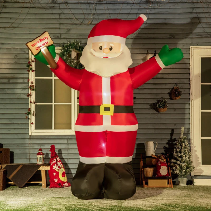 Outsunny 8ft Inflatable Christmas Santa Claus – LED Light-Up Blessings Sign, Outdoor Blow-Up Yard Display