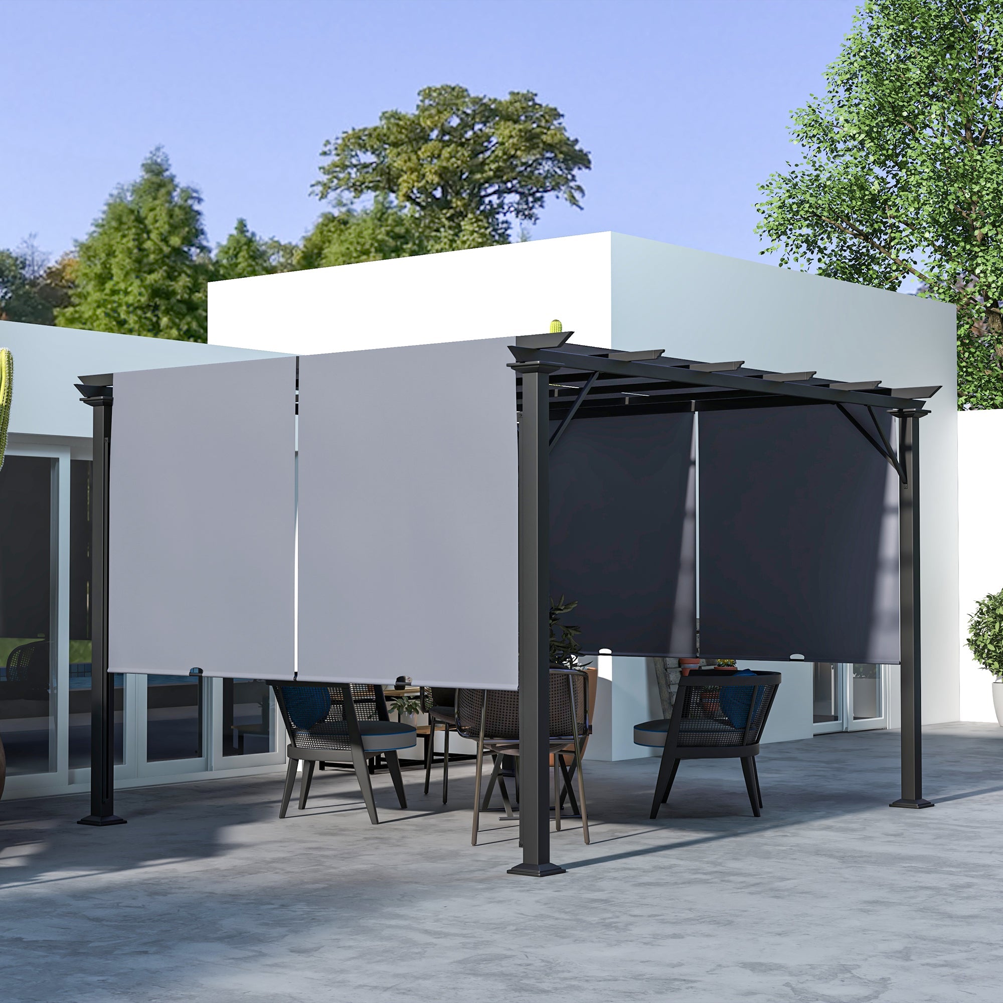 Outsunny 12' x 10' Outdoor Patio Gazebo Pergola with Retractable Canopy Roof, Steel Frame with Stakes, Grey