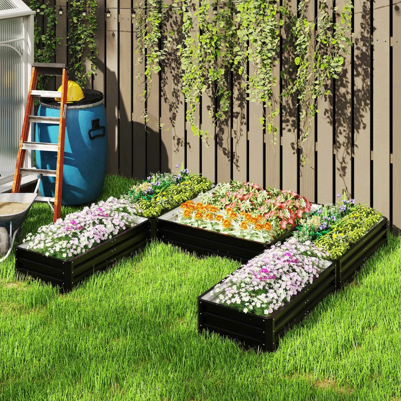 Steel Raised Garden Bed, Set of 5 Large Box Planters for Outdoor Plants Vegetables Flowers Herbs, 8x8x1ft, Black