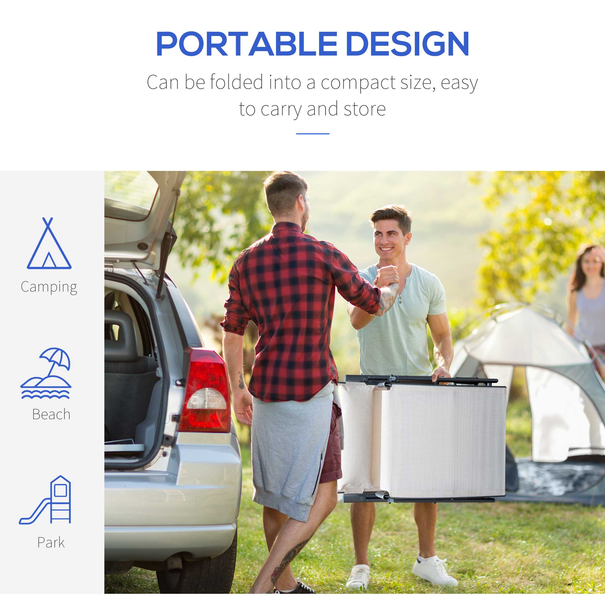 Outsunny Adjustable Reclining Patio Chaise Lounge Chair Tri-Fold Outdoor Garden Sun Lounger Cream