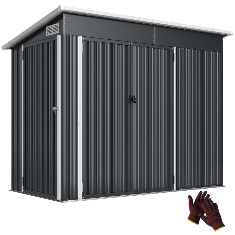 7.5' x 4.3' Outdoor Storage Shed, Waterproof Metal Garden Shed with Lockable Doors, for Backyard, Lawn, Patio, Dark Grey