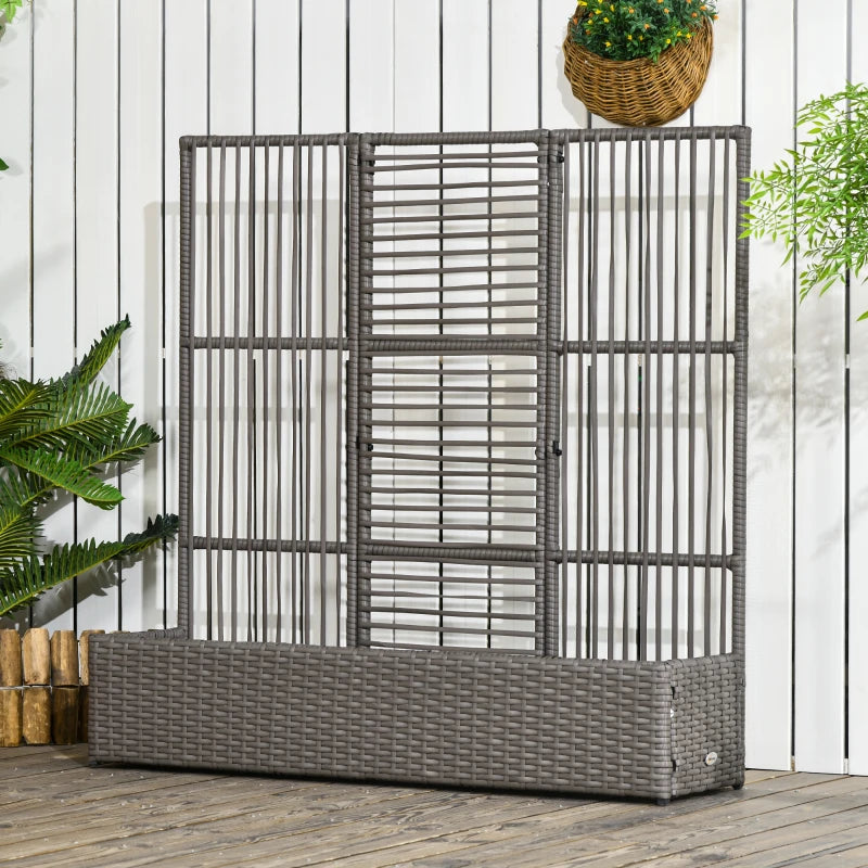 Raised Garden Bed with Lattice Trellis, Rattan Outdoor Planter with Storage for Garden, Patio, Balcony, Grey