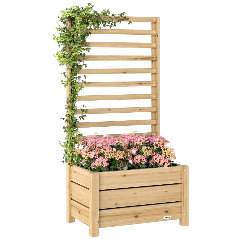 Wooden Raised Garden Bed with Trellis, Outdoor Elevated Planter Box with Drainage Hole and Bed Liner