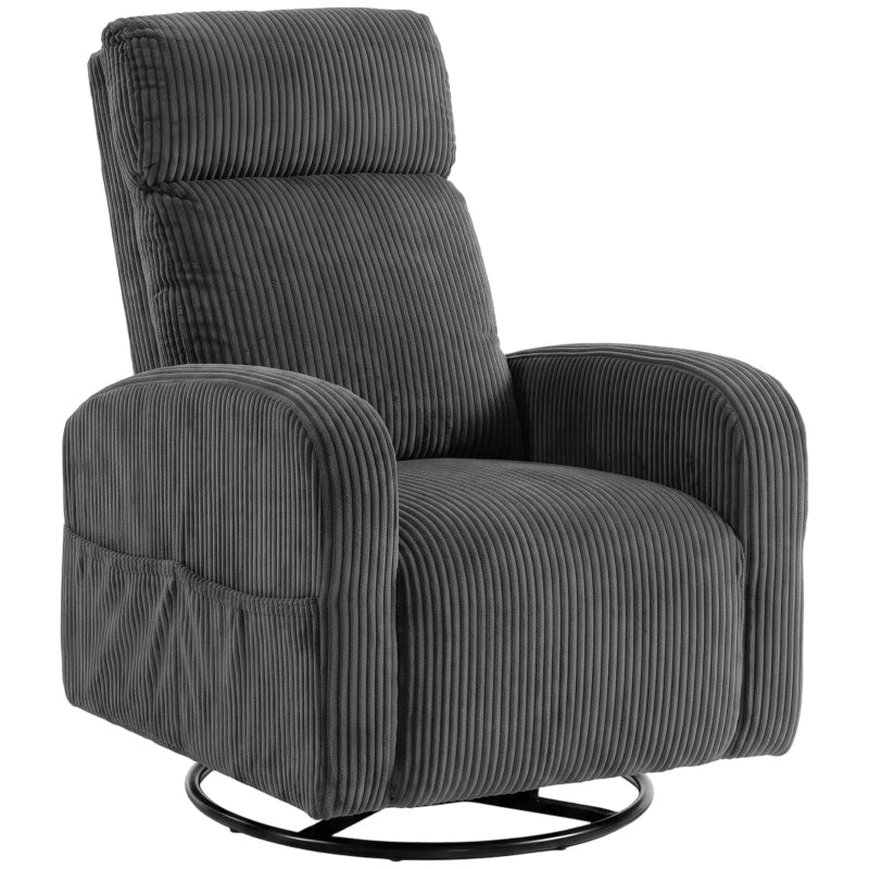 360° Swivel Accent Chair, Modern Armchair with Thick Cushion & Corduroy Upholstery – Dark Grey