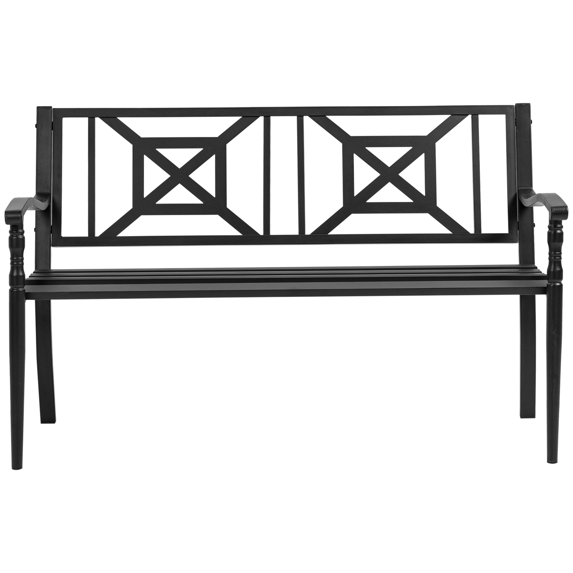 Outsunny Steel Garden Bench 2-person Outdoor Loveseat Black Durable Patio Furniture for Lawn Deck Yard Porch Entryway