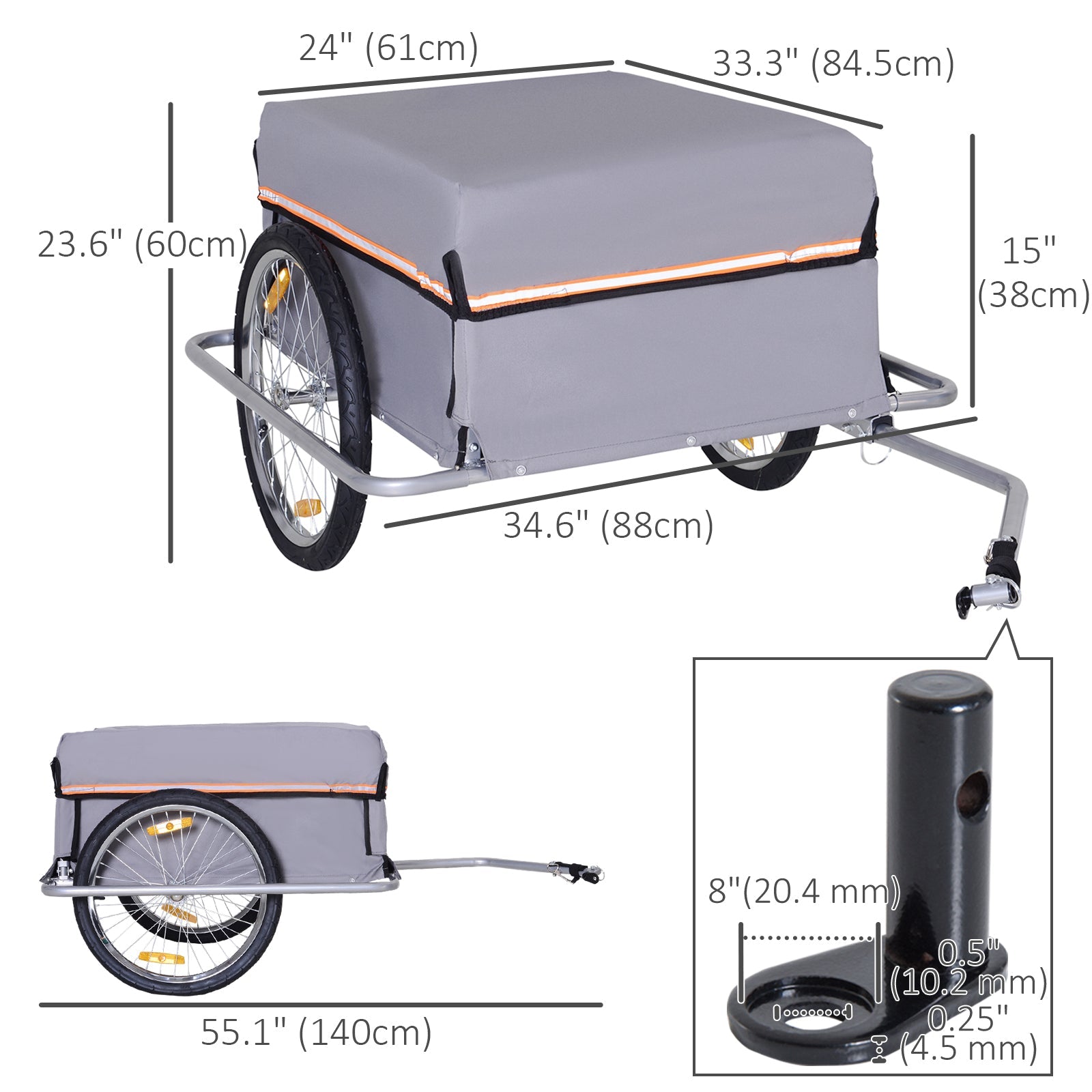 Aosom Bicycle Cargo Trailer Folding Cart Carrier for Cycling Camping Garden w Quick Release Cover Grey