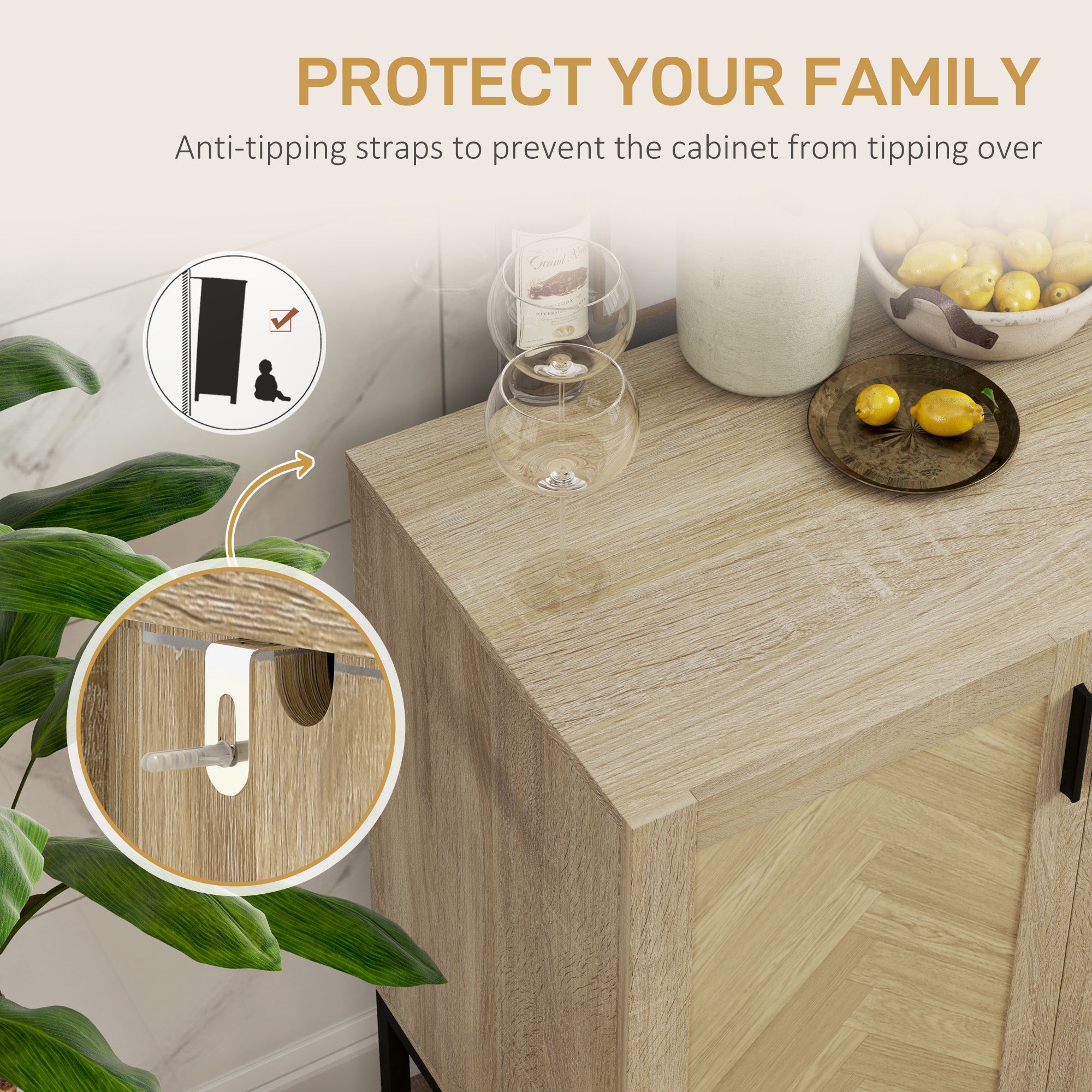 HOMCOM Buffet Cabinet, Coffee Bar Cabinet with Drawers and Adjustable Shelf, Oak