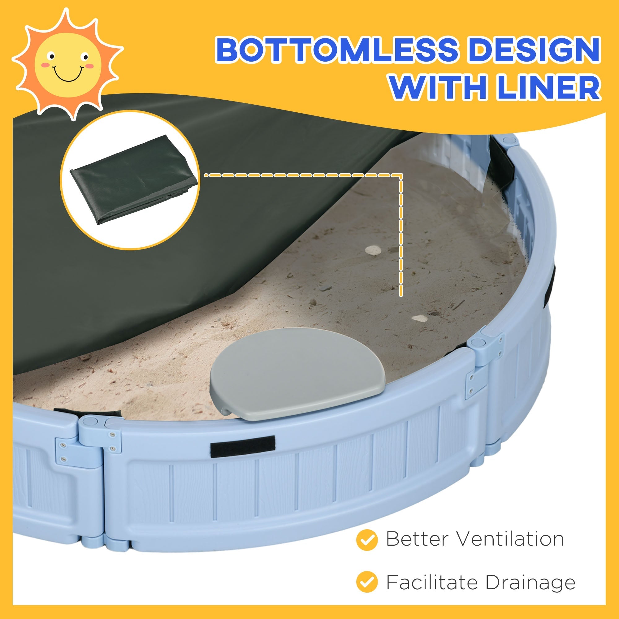 Outsunny Kids Outdoor Sandbox Cover Bottom Fabric Liner 3-12 Years Light Blue Play Area Toy