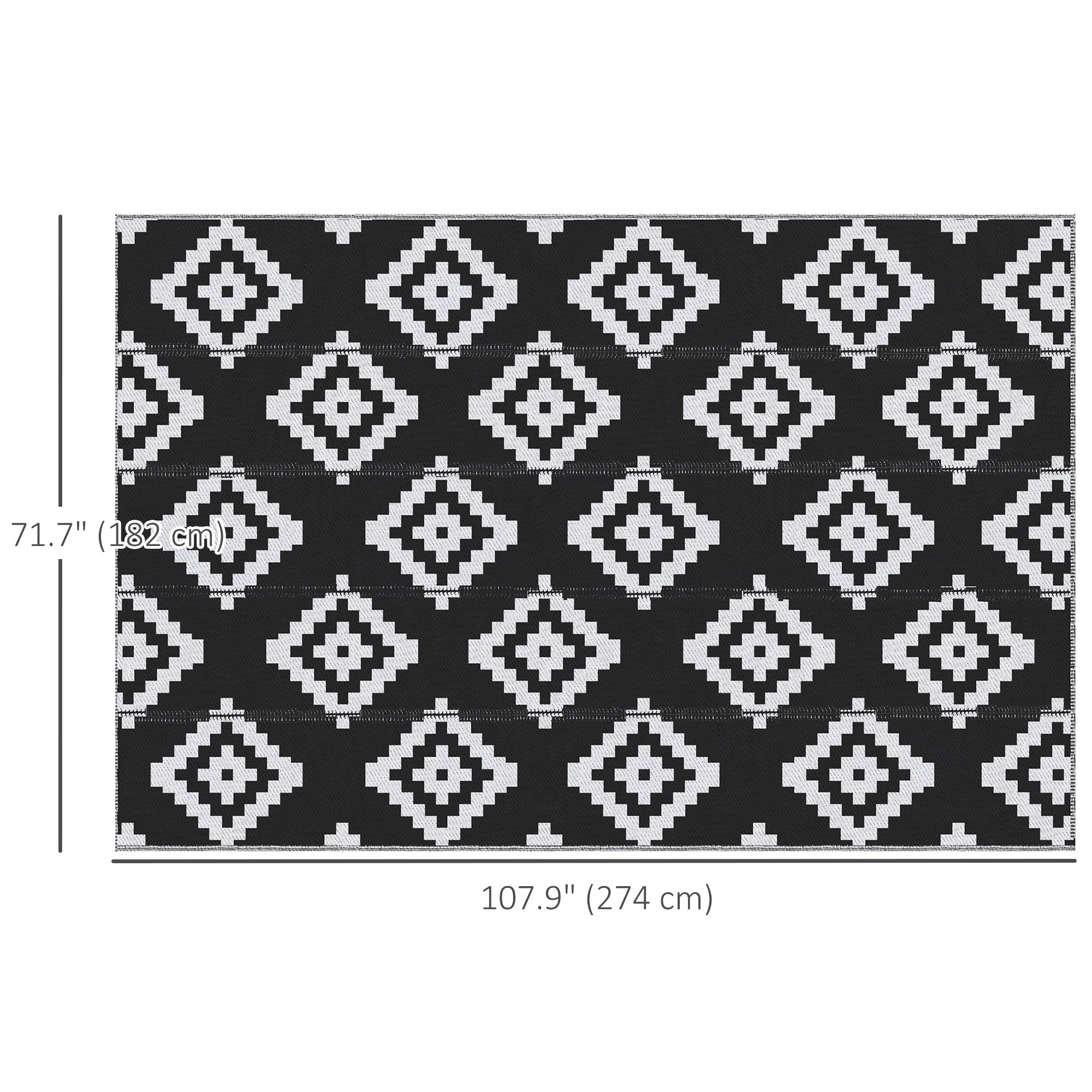 Outsunny Reversible Outdoor RV Rug, Patio Floor Mat, 6' x 9' Plastic Straw Rug for Backyard, Deck, Beach, Camping, Black & White