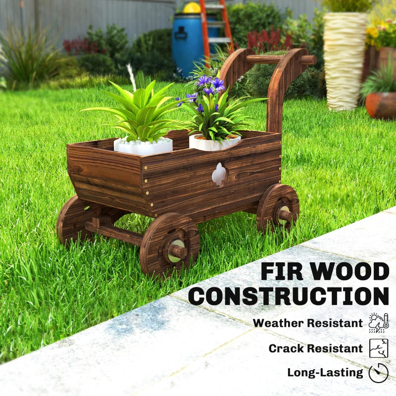 Wagon Flower Planter Cart with Wheels, Garden Wagon with Handle for Outdoor Patio Yard, Carbonized