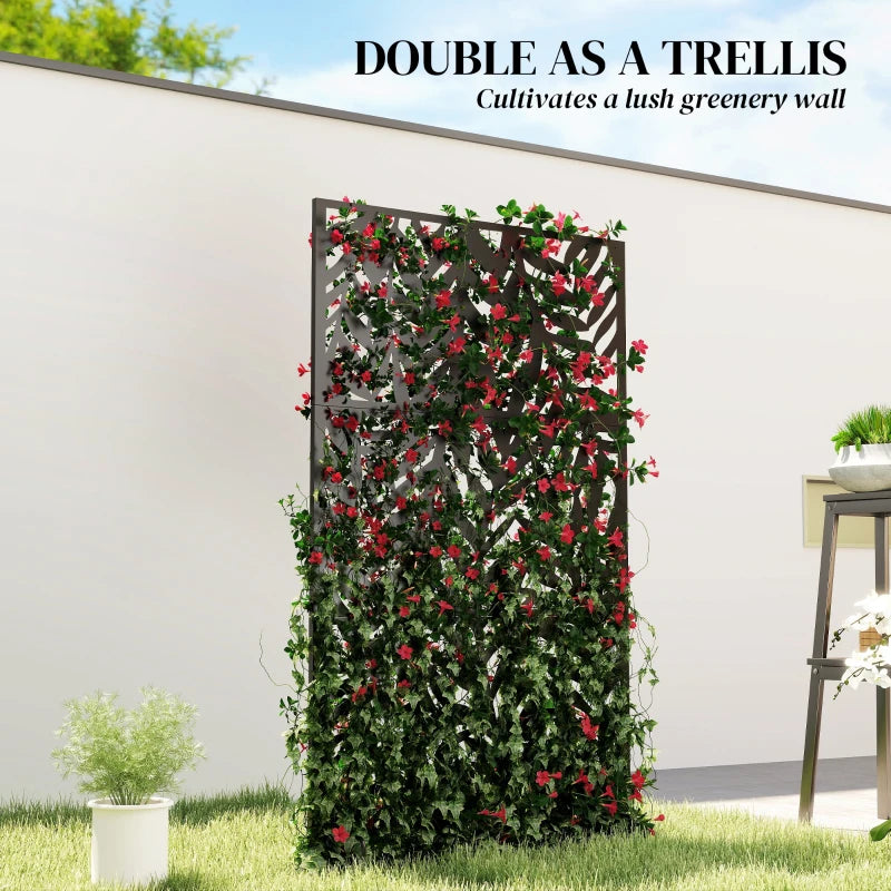 Metal Outdoor Privacy Screen, 72" x 38" Freestanding Outdoor Divider, Black