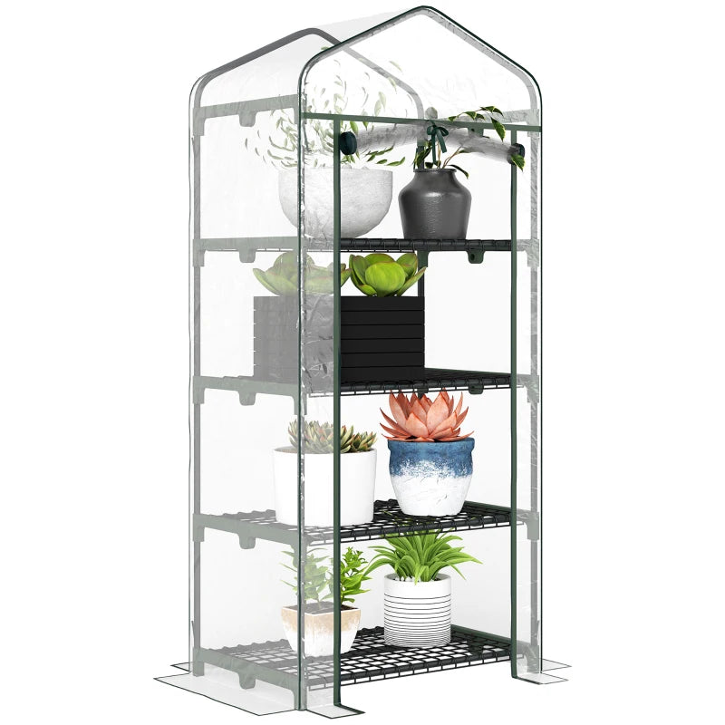 Portable Greenhouse with 4 Tier Shelves Outdoor Hot House, Steel Frame, PVC Cover, 28" x 20" x 63", Transparent