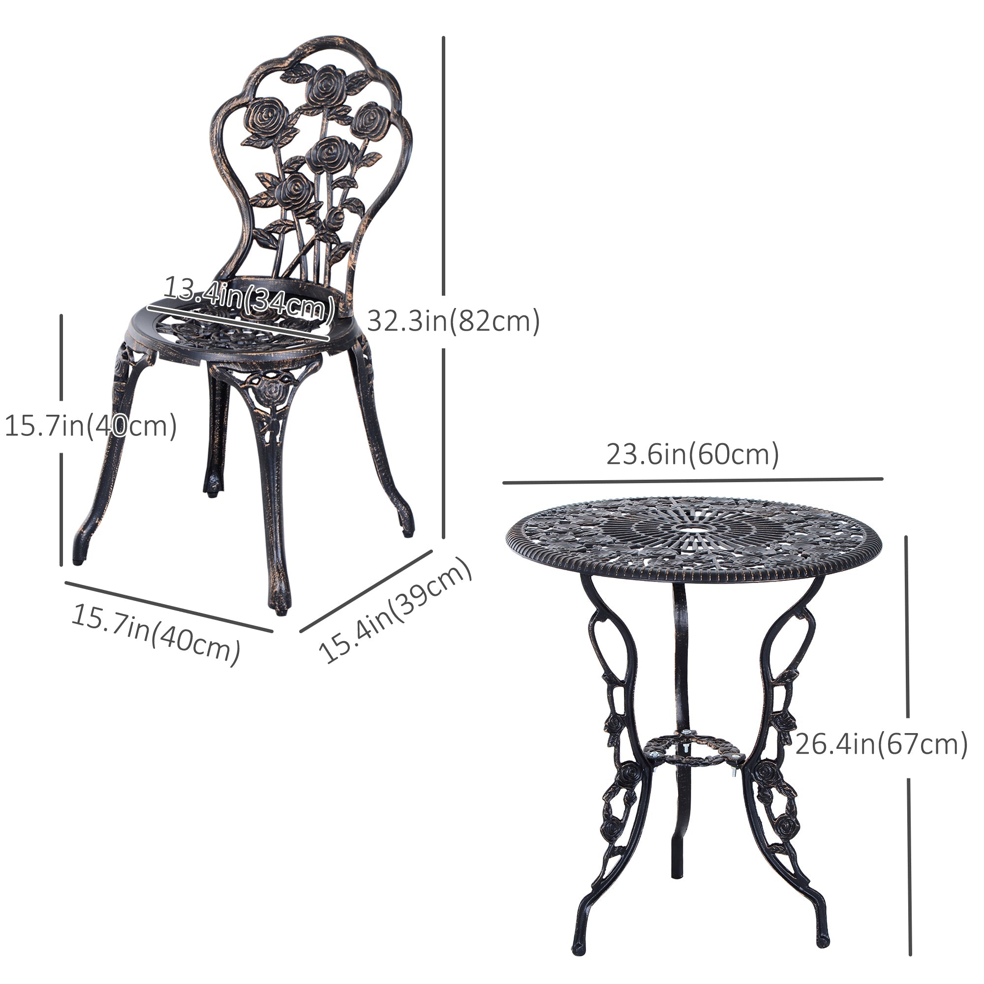 Outsunny 3PC Patio Bistro Set Cast Aluminum Outdoor Garden Table Chairs with Umbrella Hole Bronze