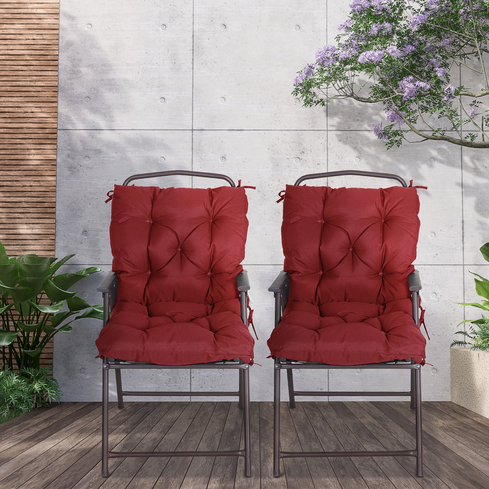 Outsunny Garden Chair Cushions Set of 2 Comfortable Seat Pads with Backrest Ideal for Sunbeds & Rocking Chairs Wine Red