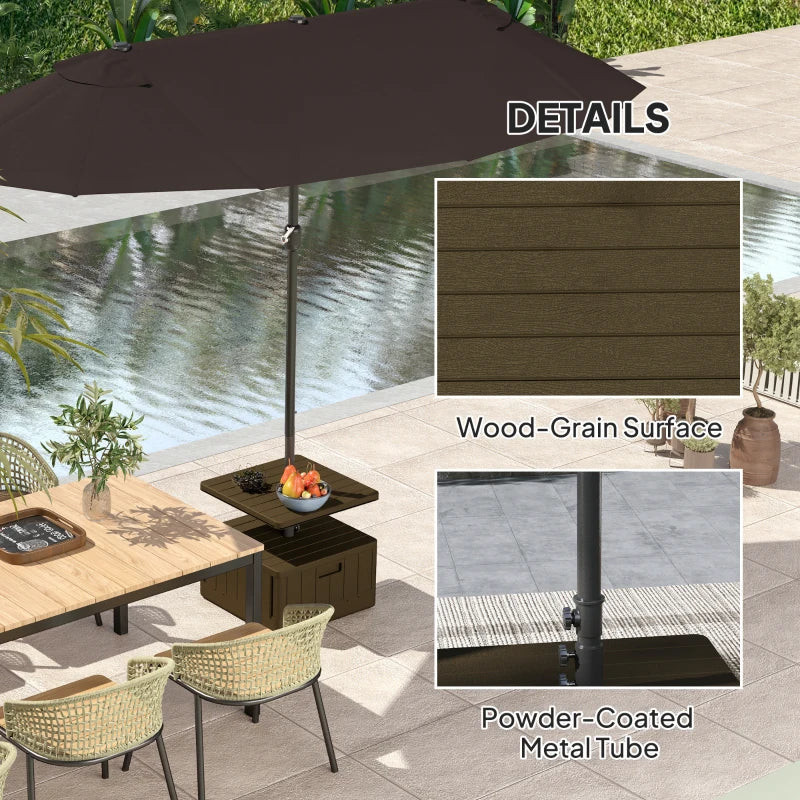 Patio Umbrella Weighted Base with Table Tray, Heavy Duty Umbrella Base with Wheels Handles, Brown