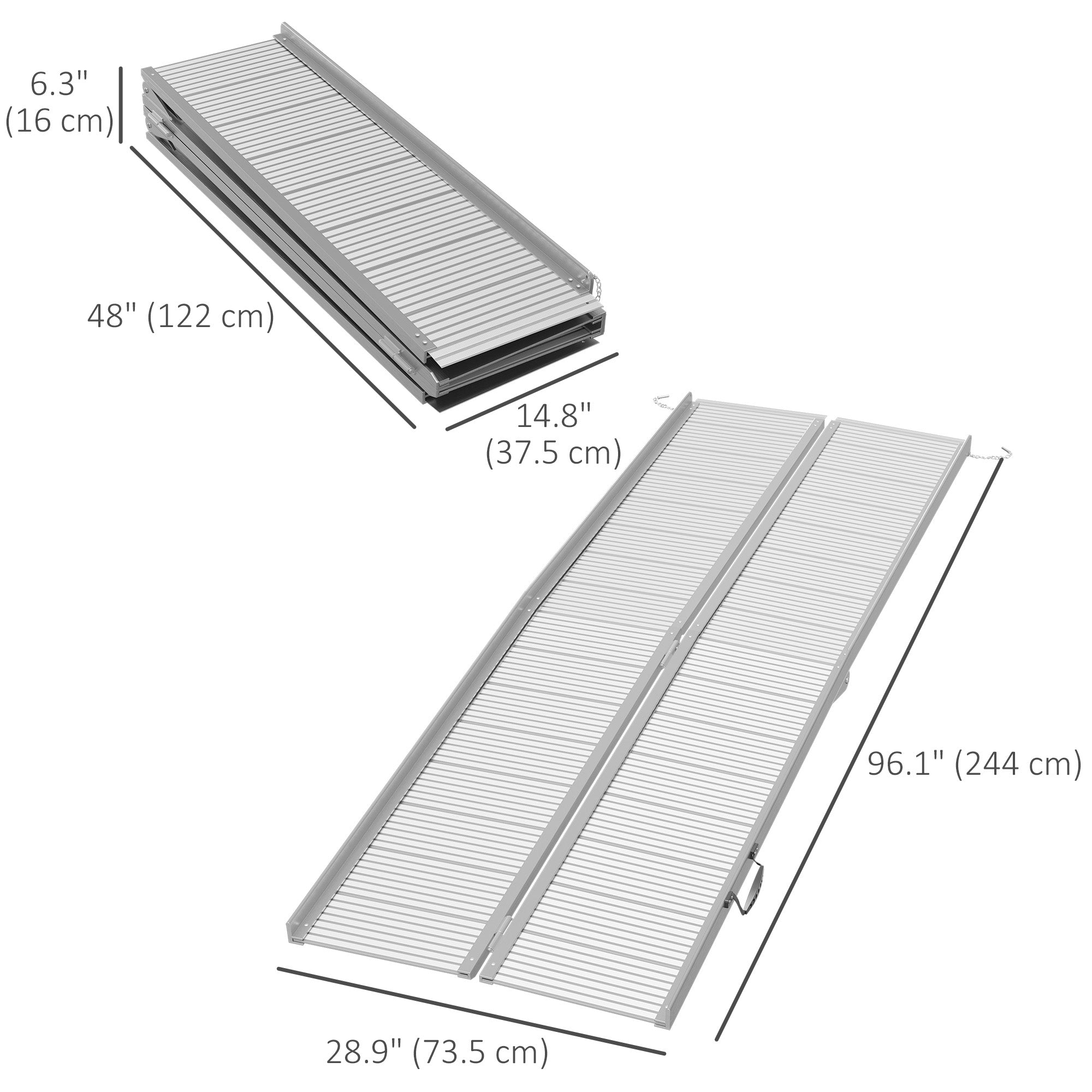 HOMCOM 8' Foldable Handicap Ramp for Home, Steps, Doorways, Aluminum Portable Wheelchair Ramp, Textured Threshold Ramp, Silver
