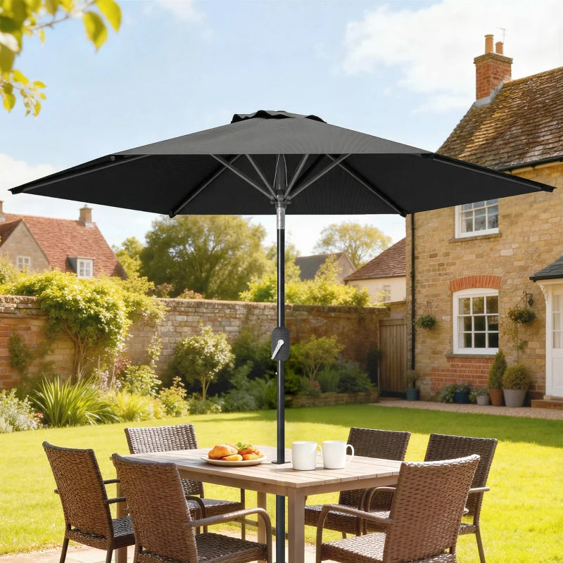 Patio Sun Umbrella, Outdoor Parasol with 6 Ribs, Black