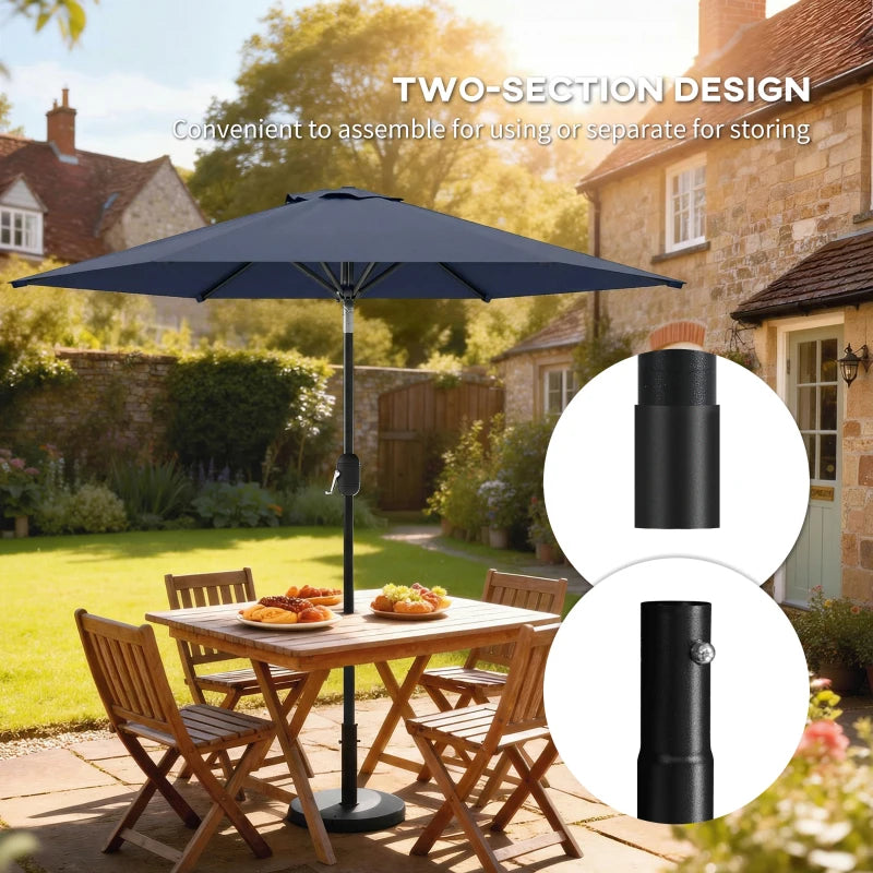Patio Sun Umbrella, Outdoor Parasol with 6 Ribs, Blue