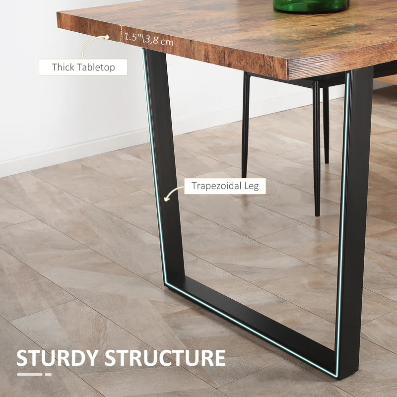 63" Kitchen Table, Industrial Dining Table with Wave-edged Tabletop and Steel Legs for Up to 6 People, Rustic Brown