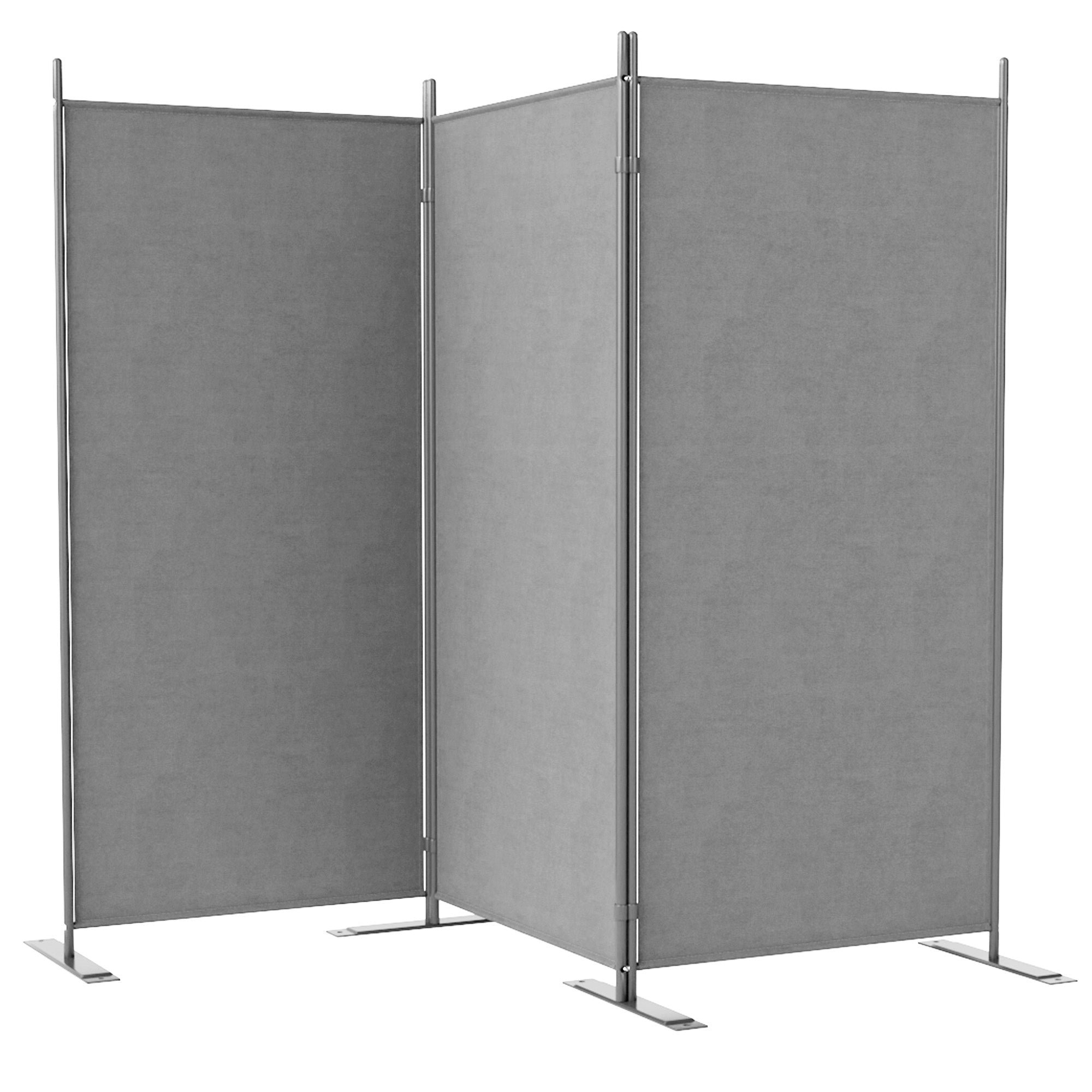 Outsunny 3 Panel Folding Outdoor Privacy Screen, 5.8FT Tall Room Divider with UV30+ Protection, Freestanding Privacy Panel Partition with Stable Base for Indoor Outdoor, Dark Grey