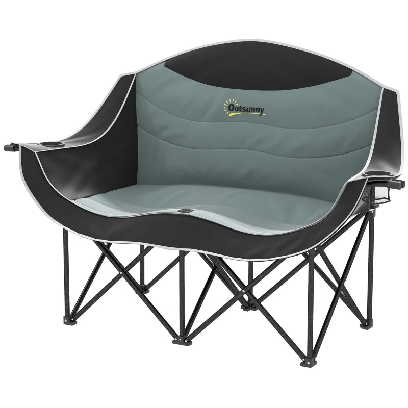 Portable Camp Chair, Double Camping Chair with Cup Holders and Carry Bag, Support 551 lbs, Black