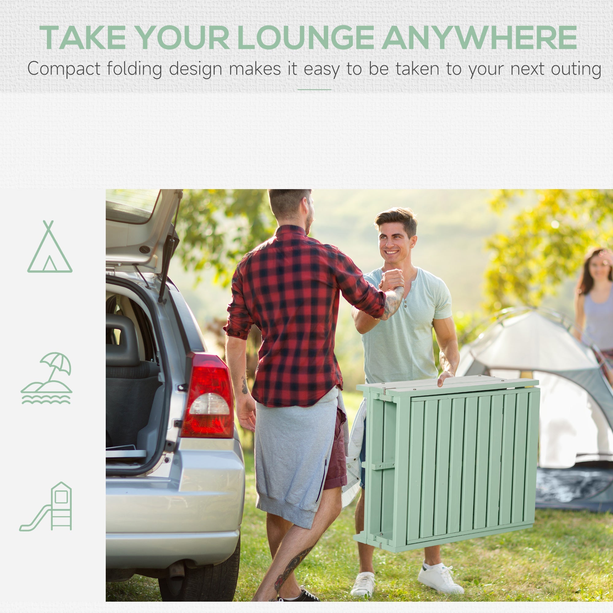 Outsunny Outdoor Sun Lounger Wooden Garden Reclining Chair 4 Adjustable Back Soft Cushion Green