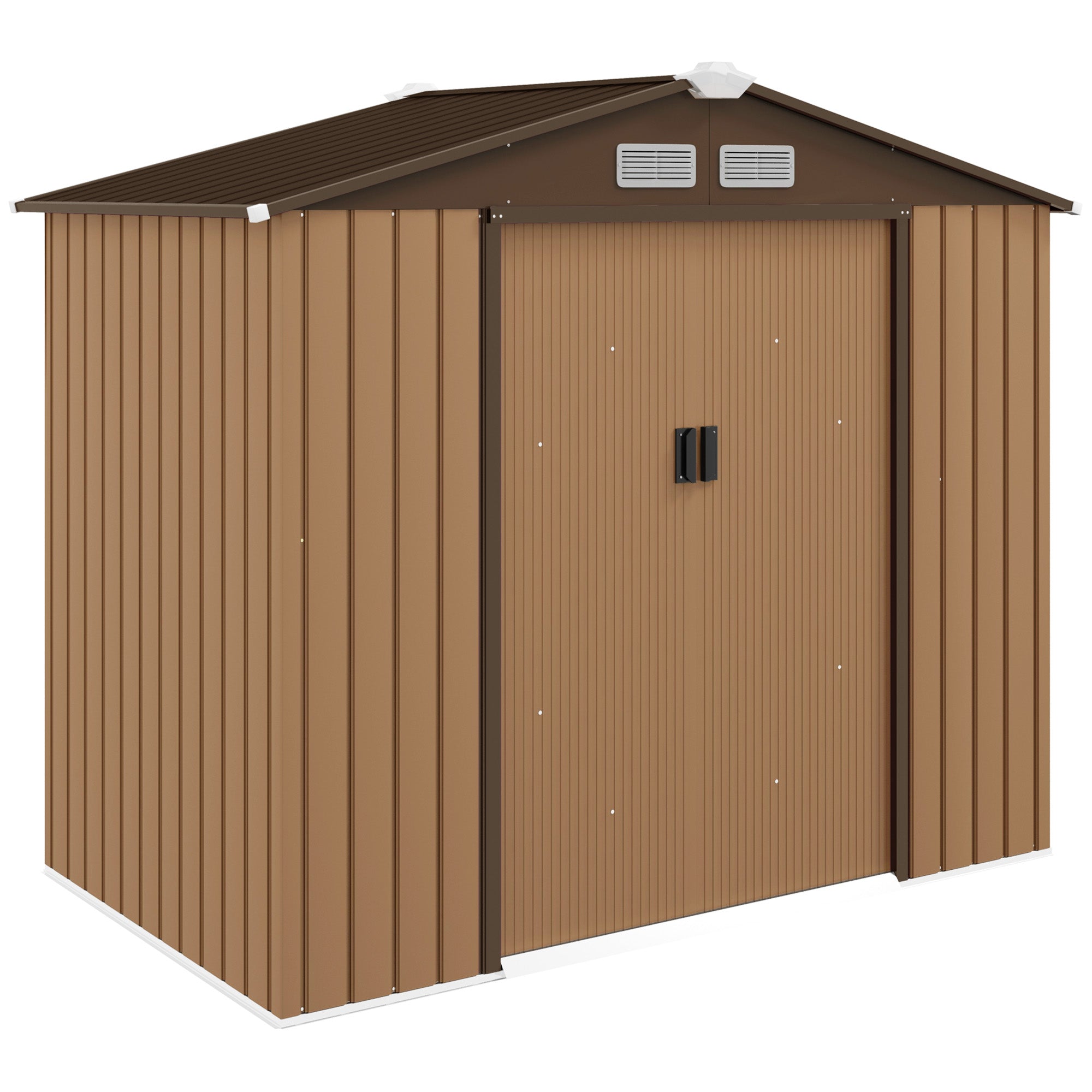 Outsunny Garden Storage Shed 7'x4'x6' - Outdoor Metal Tool Storage House with Foundation, Galvanized Steel Base, Yellow