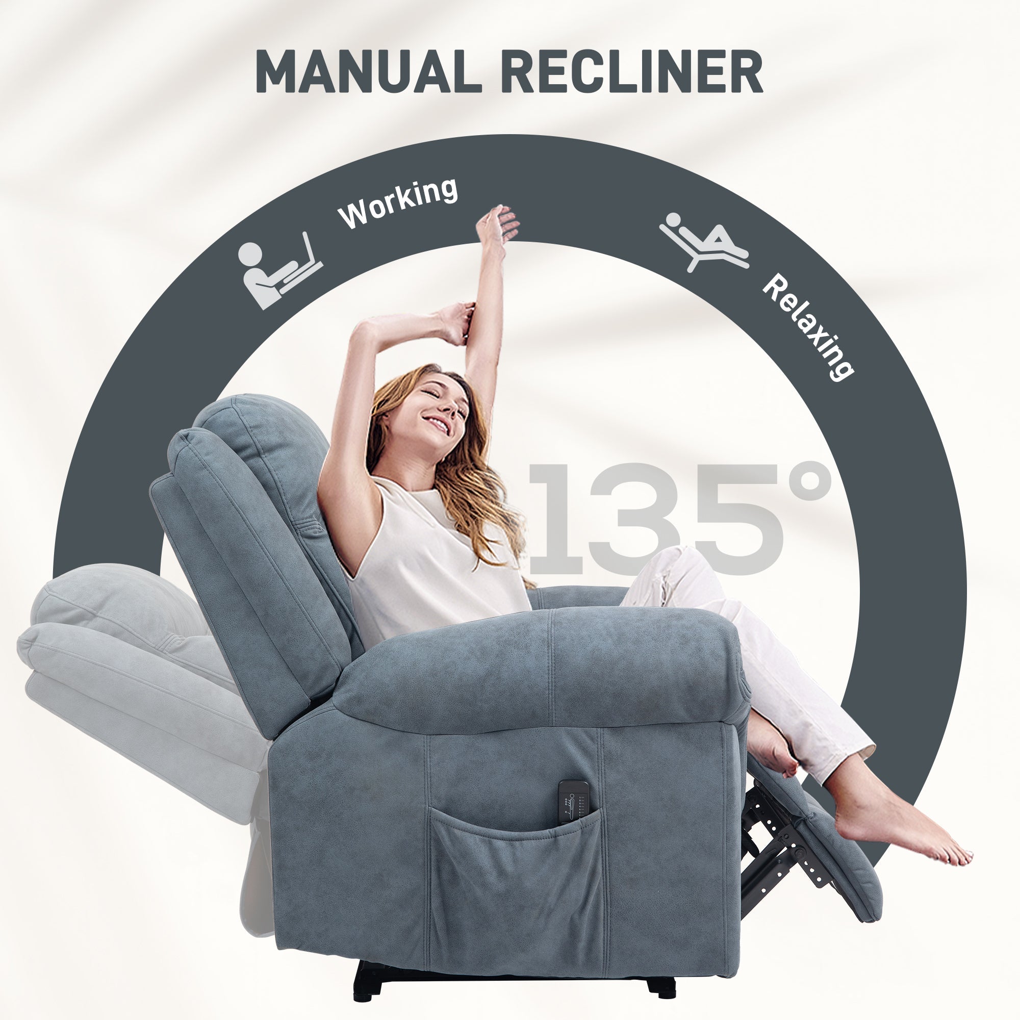 HOMCOM Manual Recliner Chair with Vibration Massage, Side Pockets, Microfibre Reclining Chair for Living Room, Blue
