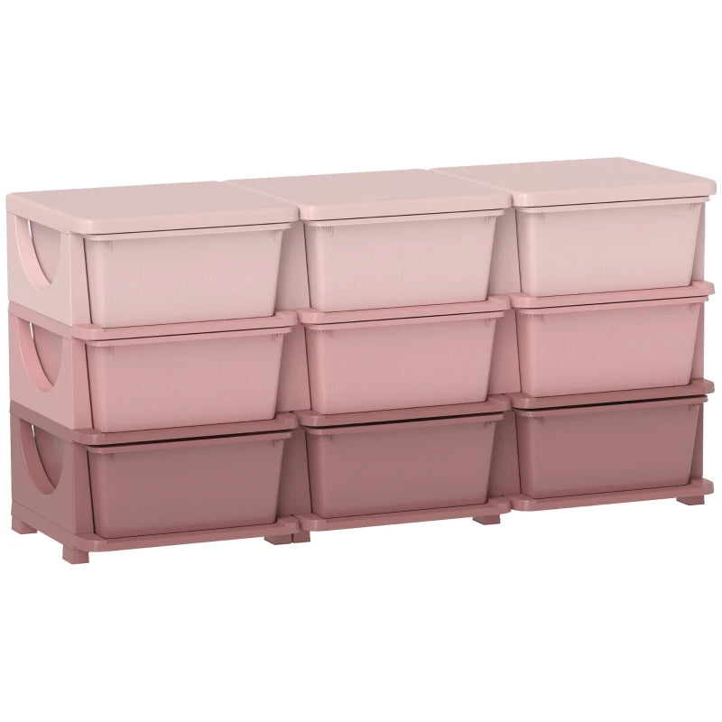 Qaba 3 Tier Kids Toy Organizer and Storage Bins with 9 Plastic Drawers, Pink