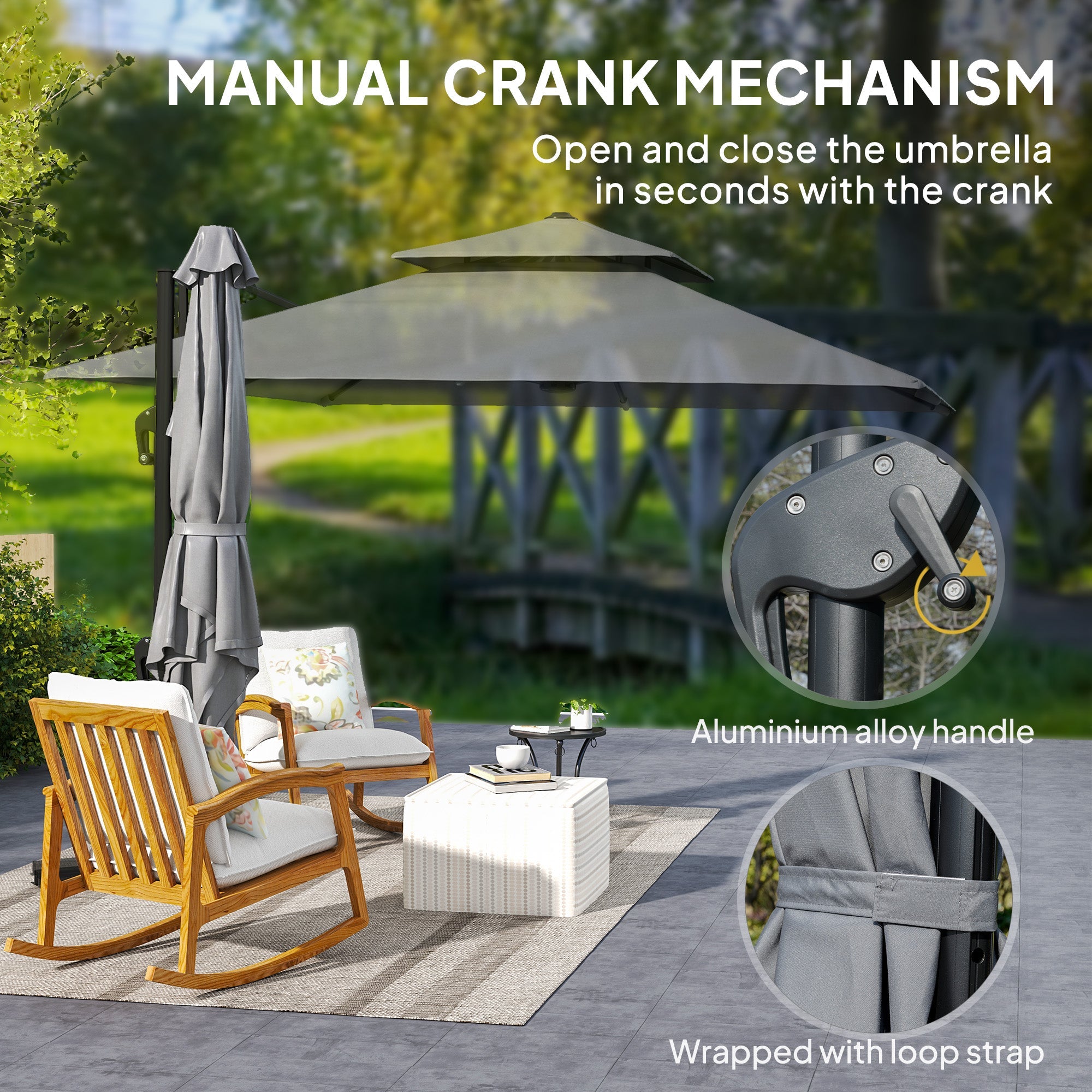 Outsunny 10'x10' Cantilever Patio Umbrella Double Top Square Offset Umbrella 360° Rotation Light Grey