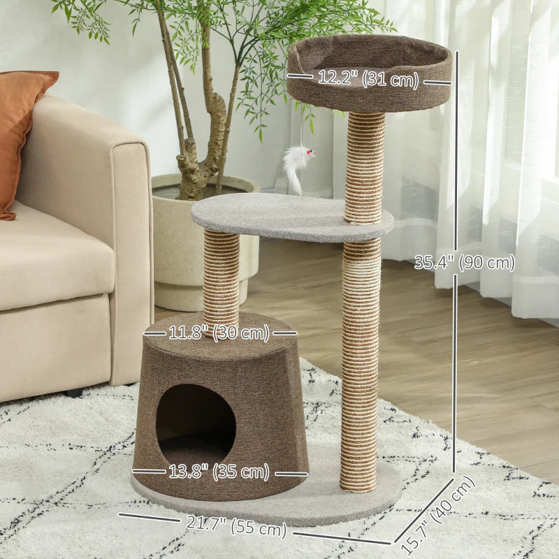 Scratching Cat Tree Post Climbing Kitten Pets Furniture with Toy, Brown