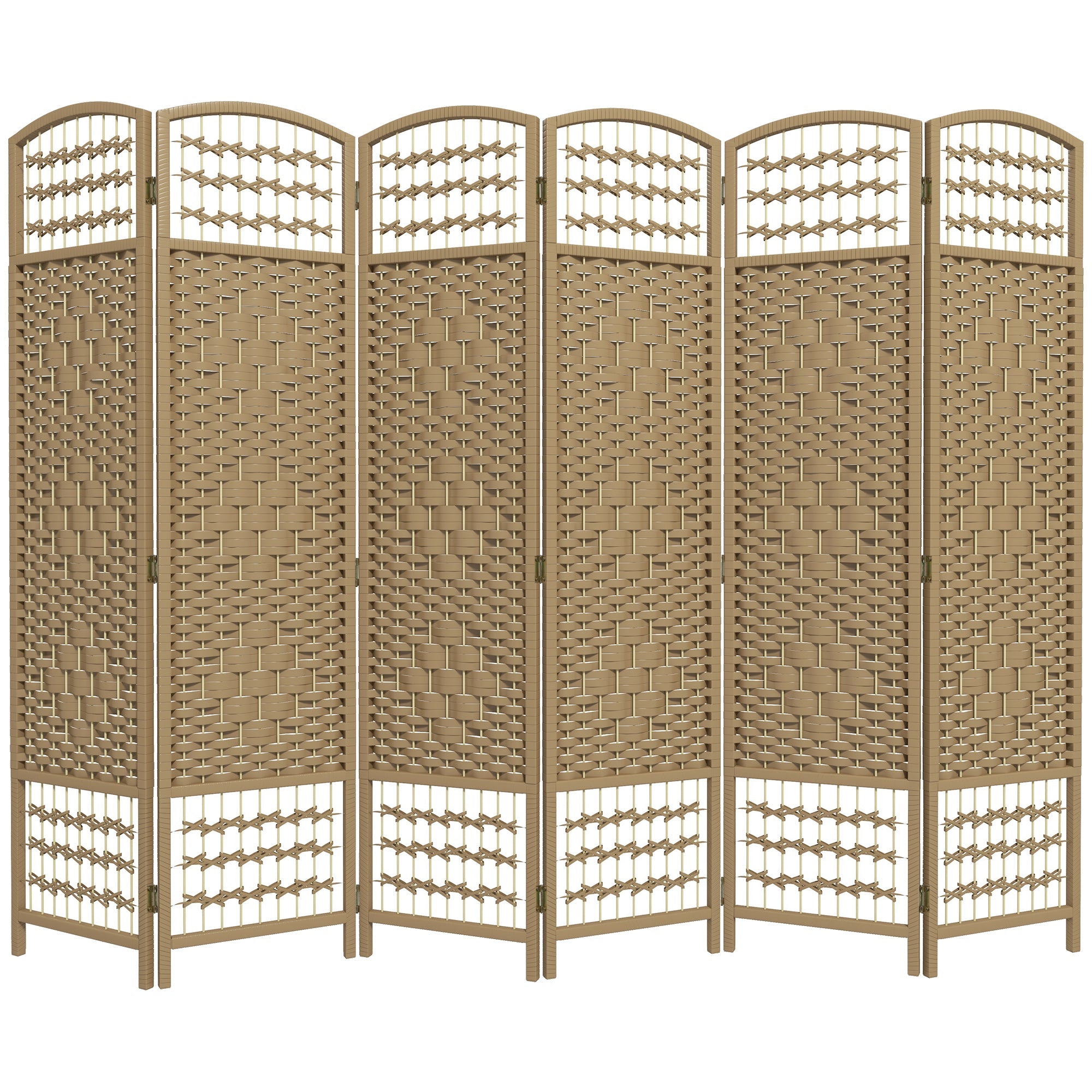 HOMCOM 6-Panel Folding Room Divider: Portable Privacy Screen, Wave Fiber Room Partition for Home Office, Natural