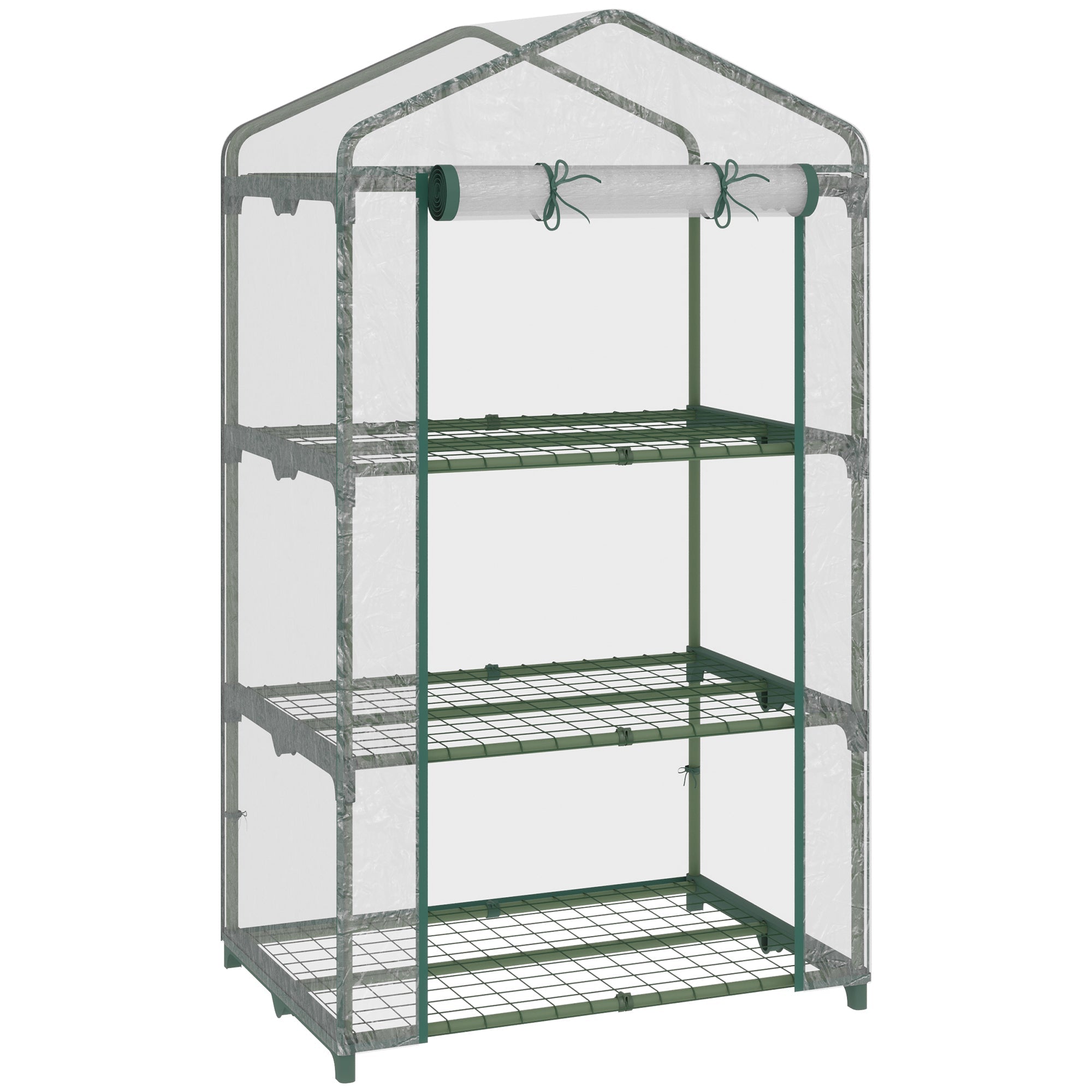 Outsunny 3-Tier Mini Greenhouse: 27"x19"x49" Portable Clear Plant House with Roll Up Door & Wire Shelves