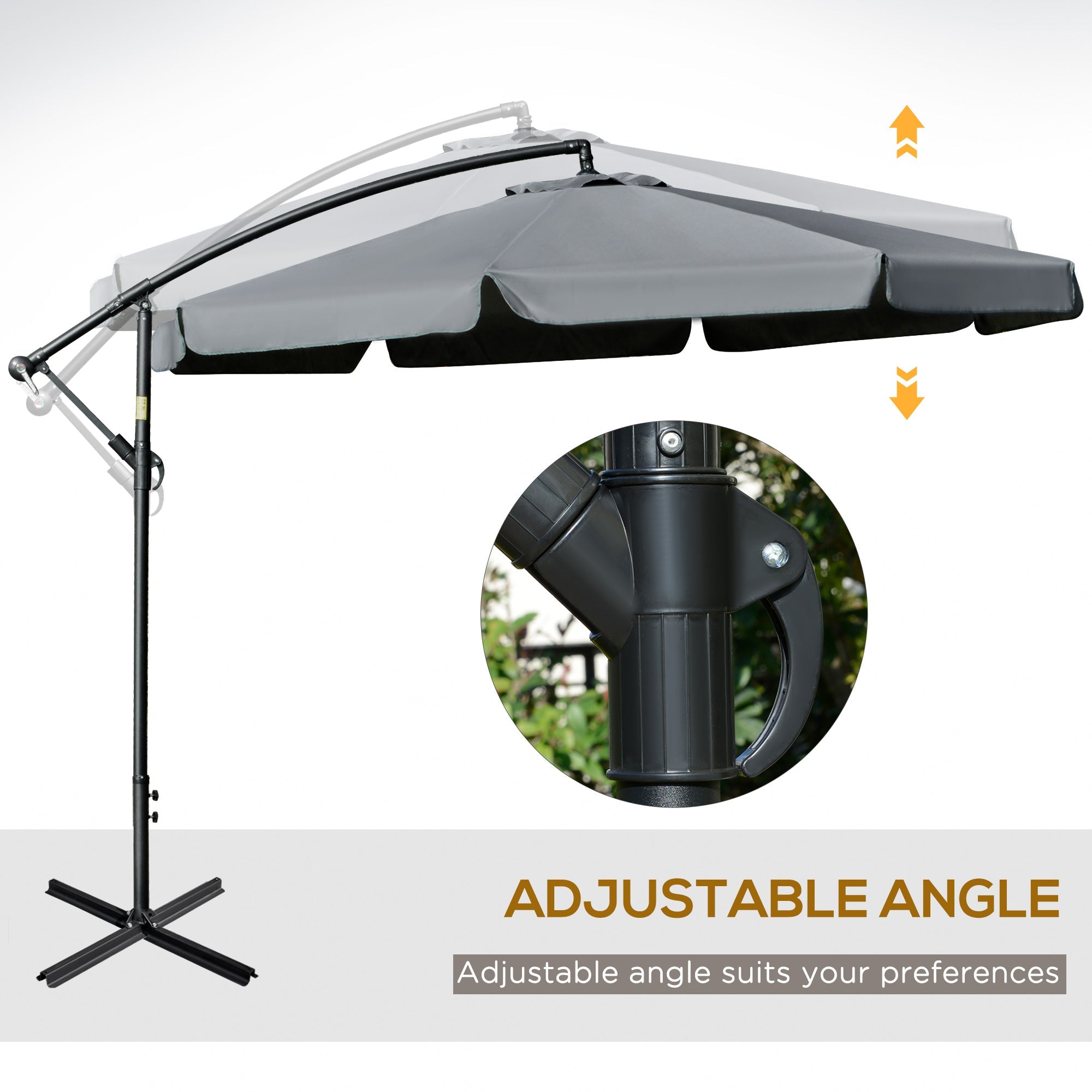 Outsunny Offset Patio Umbrella 11FT Cantilever Outdoor Umbrella with Easy Tilt Cross Base & 8 Ribs Dark Grey