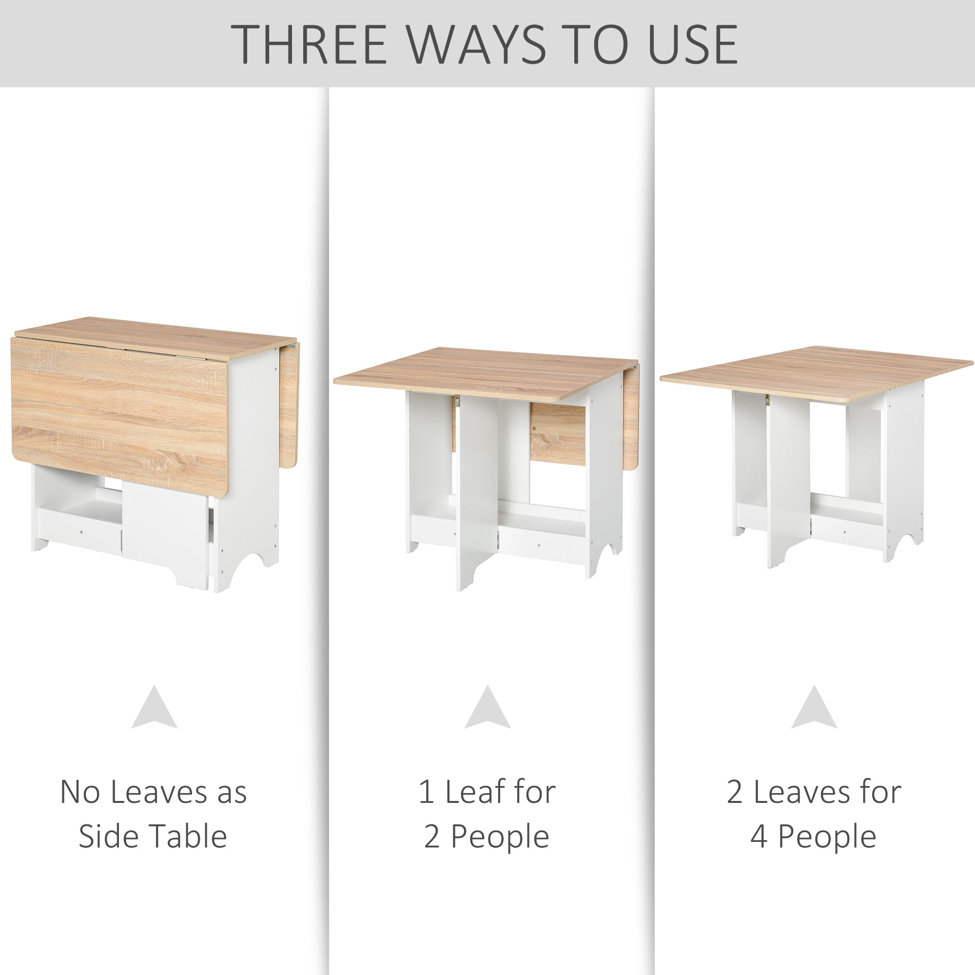 HOMCOM Foldable Drop-Leaf Dining Table with Storage Shelf Oak Finish Space Saving Kitchen Table for Dining Room