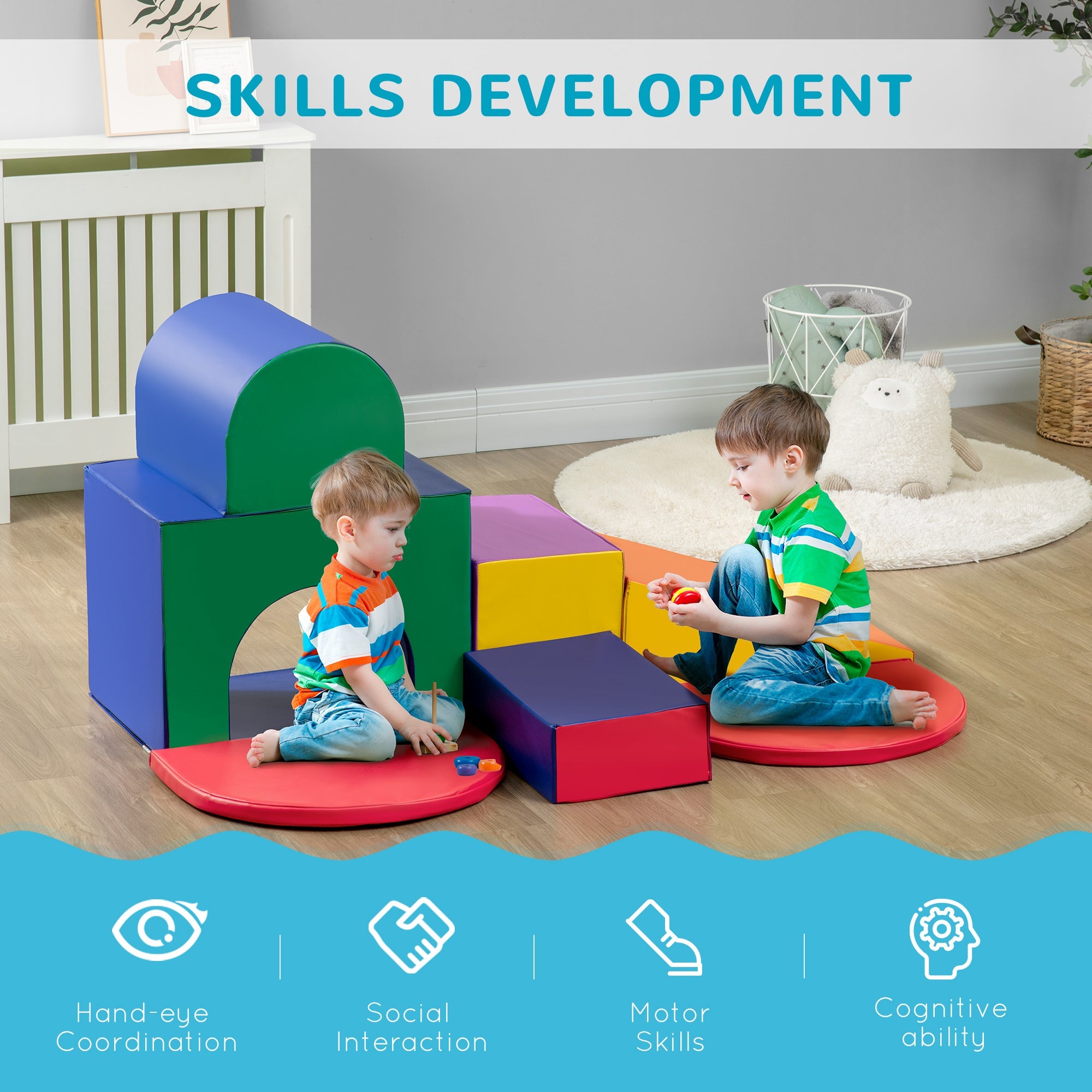 Qaba 7-Piece Soft Foam Play Set: Toddler Stairs, Ramp, Colorful Educational Activity Toys