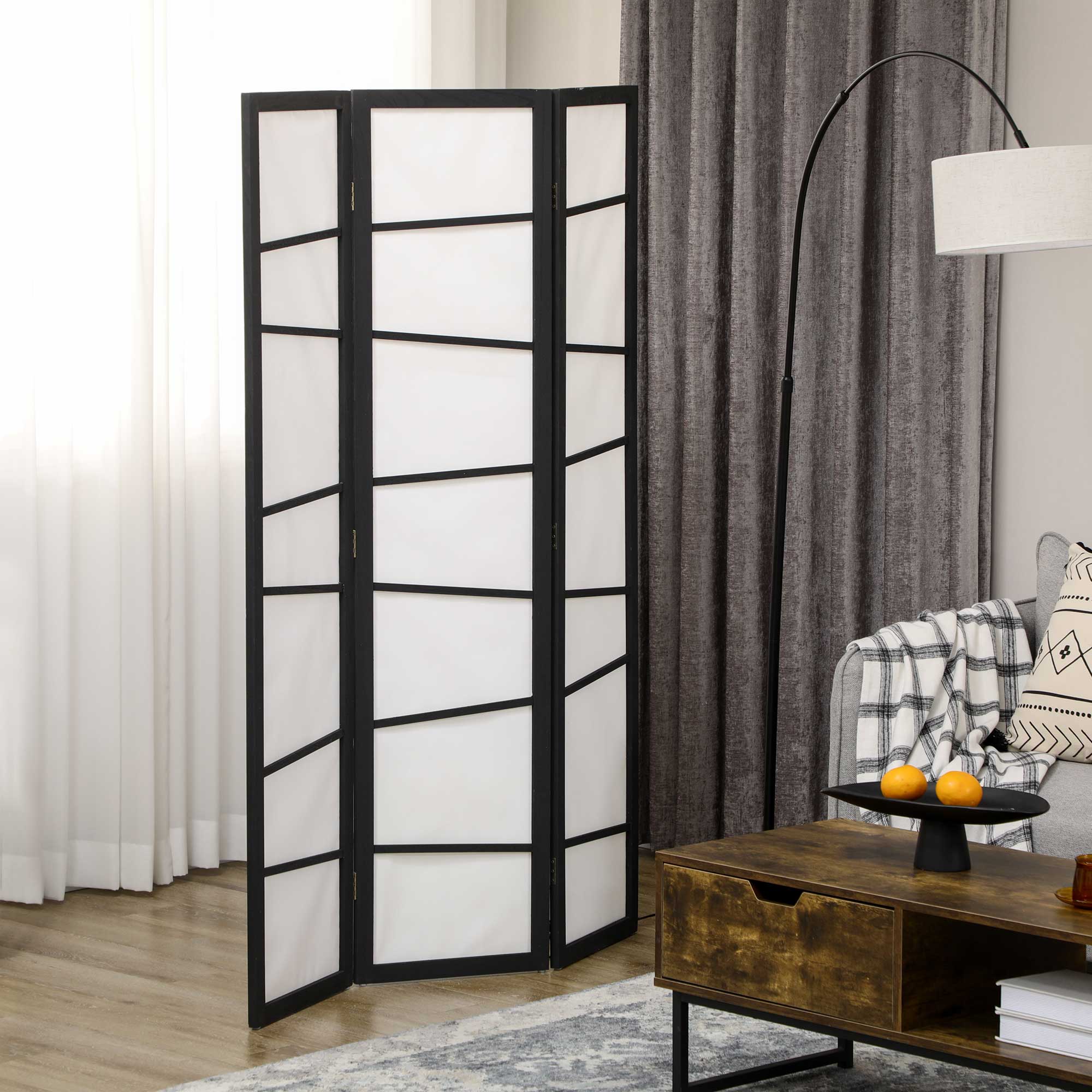 HOMCOM 5.6ft Folding Room Partition: 3-Panel Wall Divider with Wood Frame for Bedroom, Home Office, White