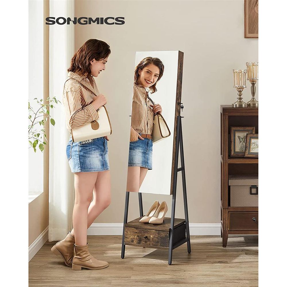 SONGMICS Lockable Jewelry Armoire with Full-Length Mirror