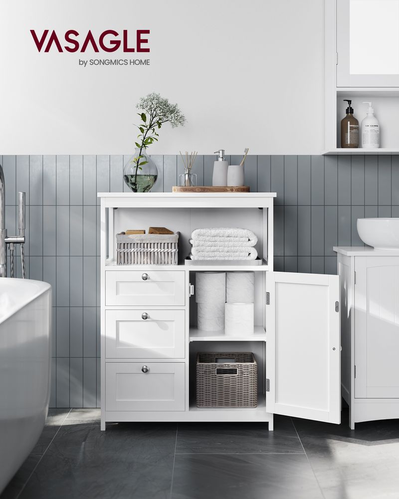 VASAGLE Bathroom Floor Storage Cabinet with 3 Drawers