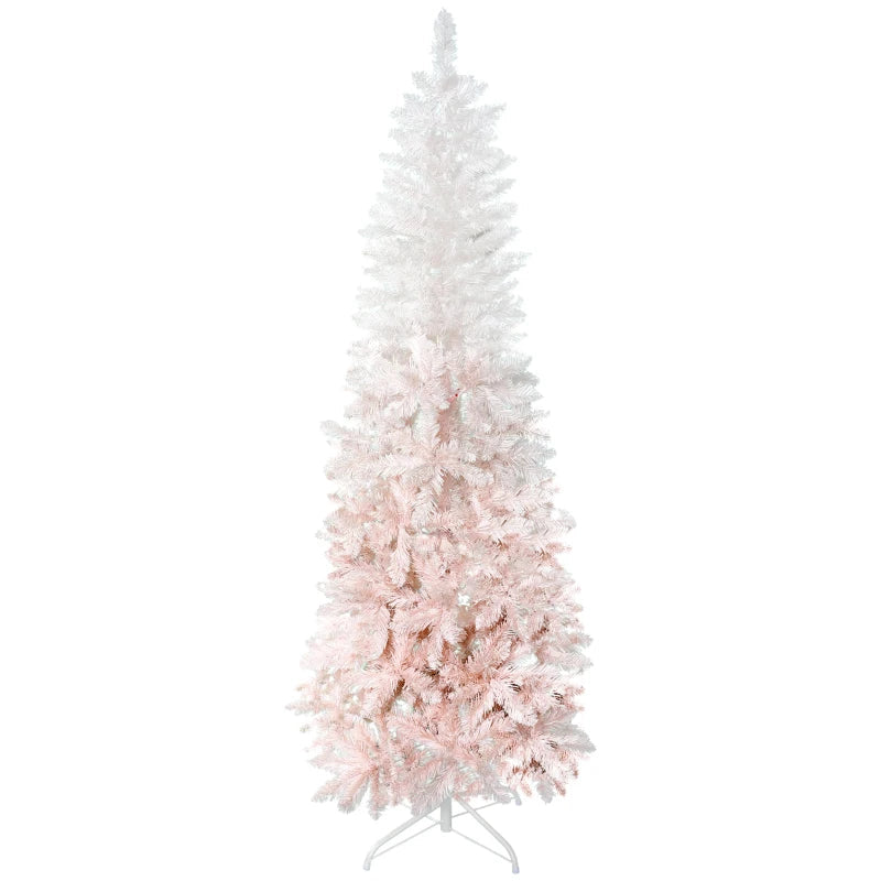 HOMCOM Pencil Artificial Christmas Tree with Pine Realistic Branches, Auto Open, Pink and White