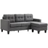 HOMCOM L-shaped Sofa, Chaise Lounge, Furniture, 3 Seater Couch with Switchable Ottoman, Corner Sofa with Thick Padded Cushion for Living Room, Office, Grey