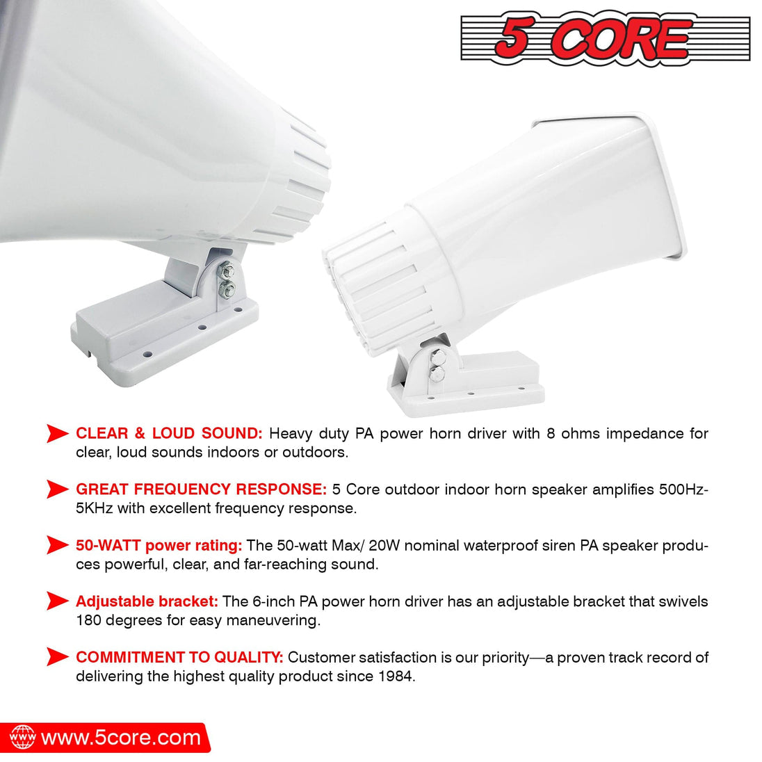 5Core Indoor/Outdoor PA Horn Speaker – 6 x 4 Inch Loud 50W PA System, 8 Ohm Siren Speaker