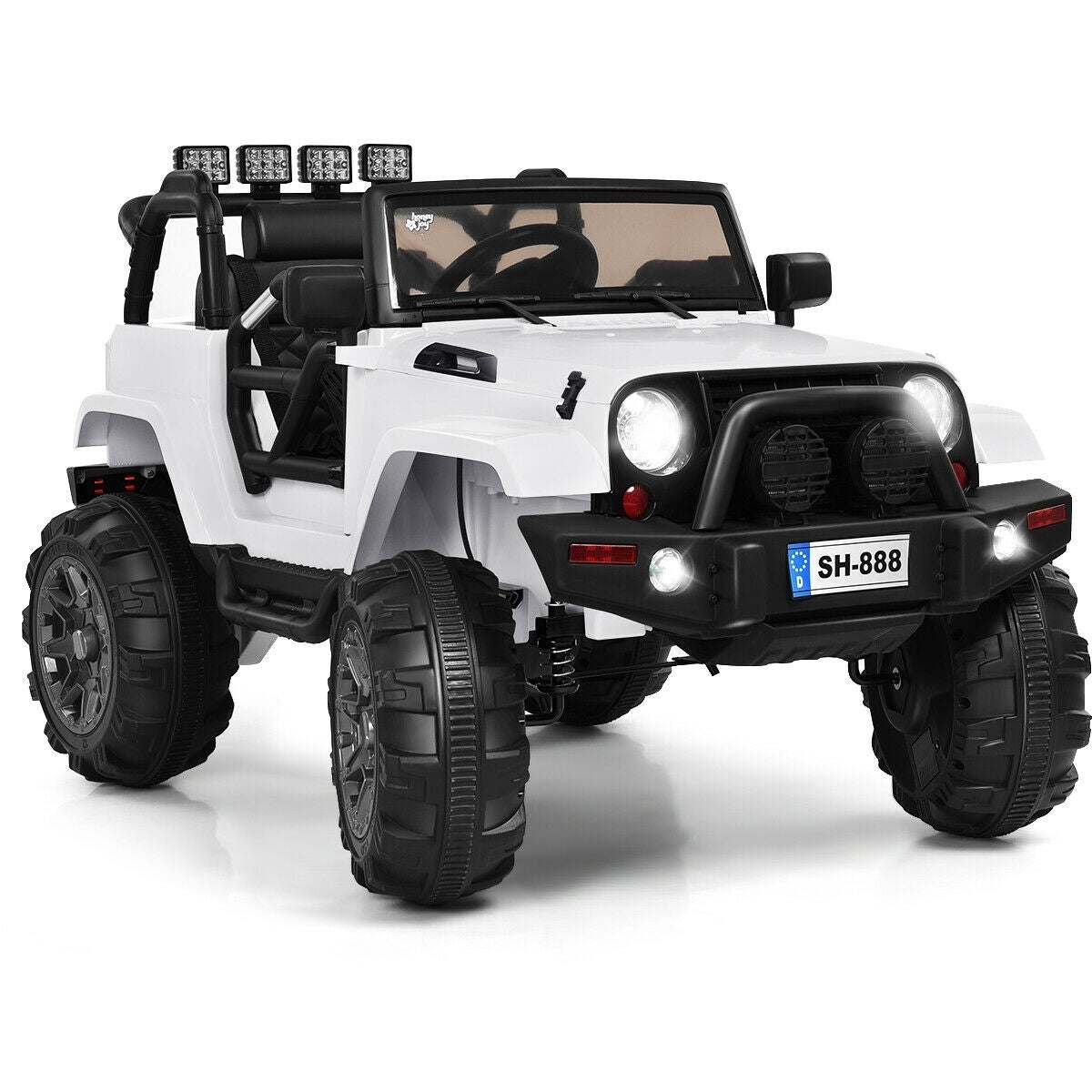 12V Kids Remote Control Riding Truck Car with LED Lights-WhiteÂ