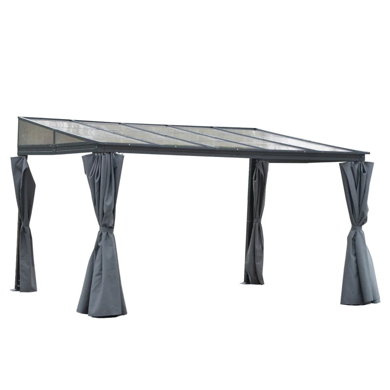 Outsunny 10' x 13' Outdoor Hardtop Pergola PC Roof Gazebo Party Tent Garden Sun Shelter UV protection with Curtains