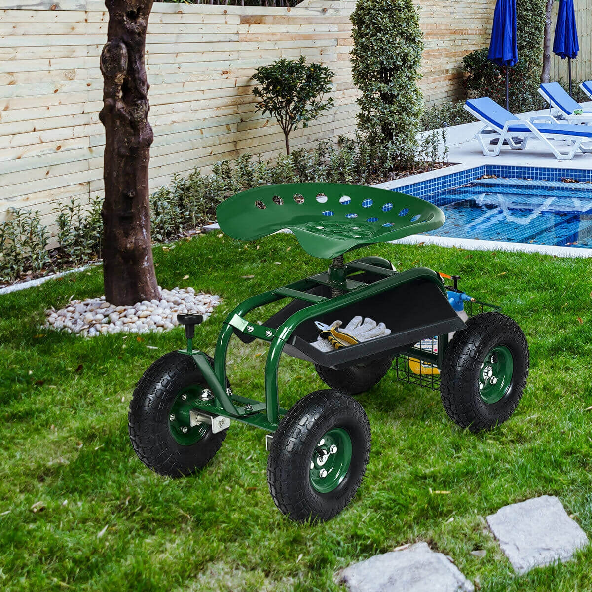 4-Wheel Rolling Garden Cart Work SeatÂ
